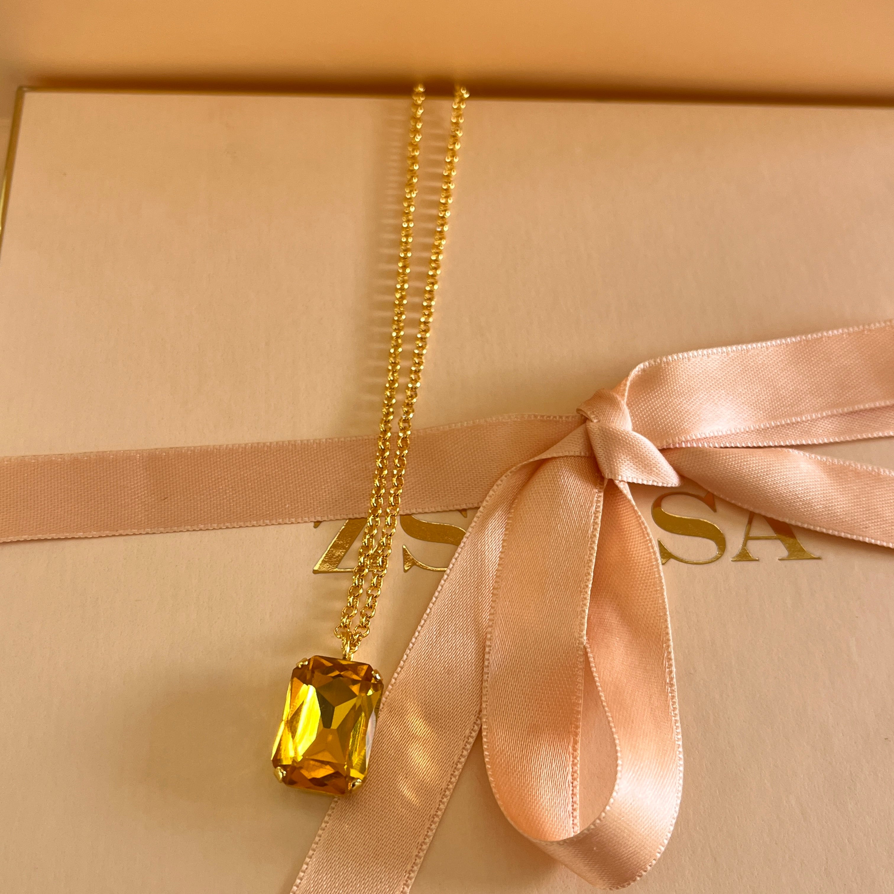 Rectangular yellow Swarovski crystals set