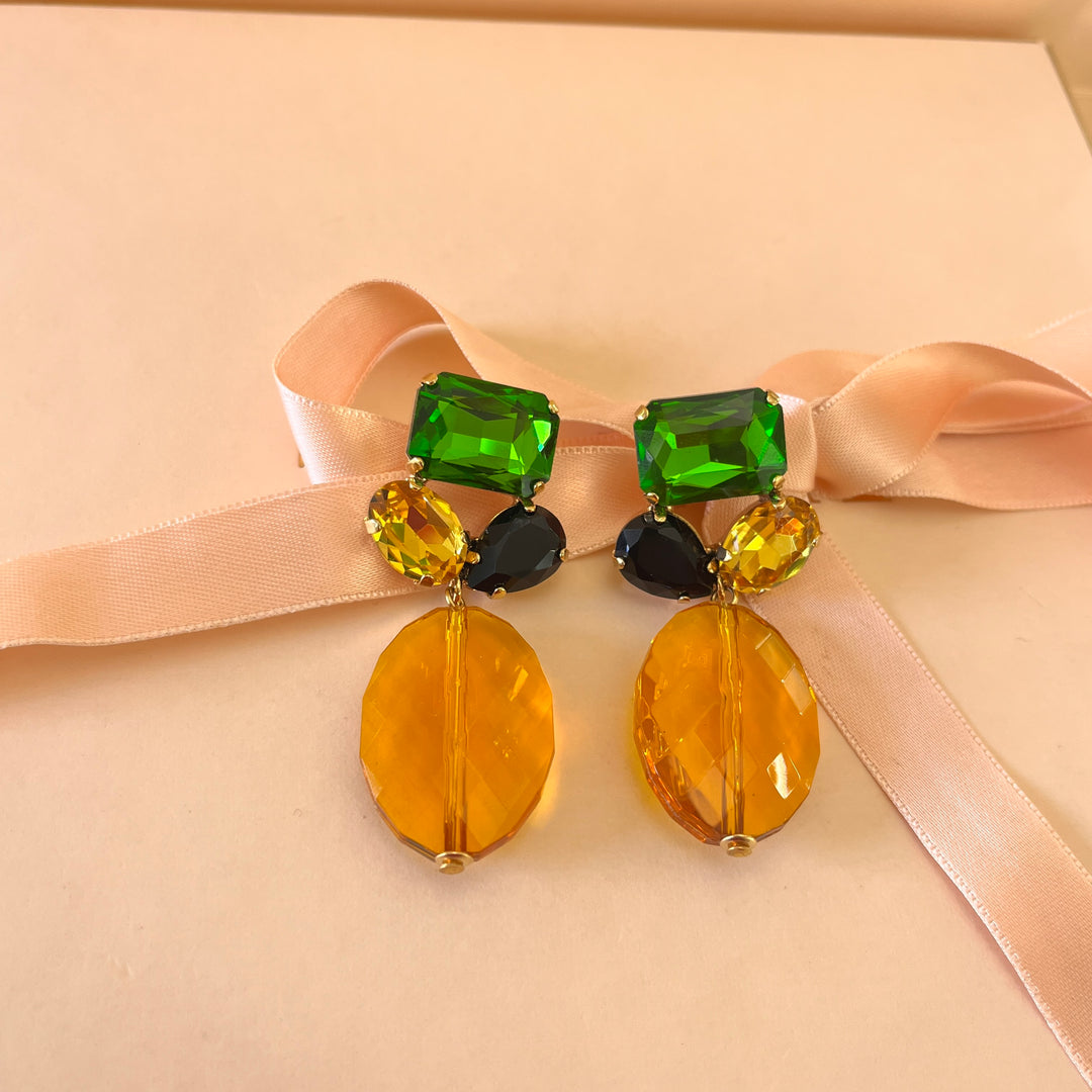 Topaz earrings with multicolour Swarovski crystals