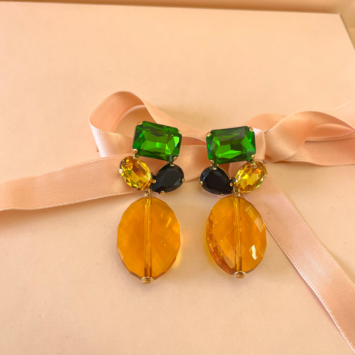 Topaz earrings with multicolour Swarovski crystals