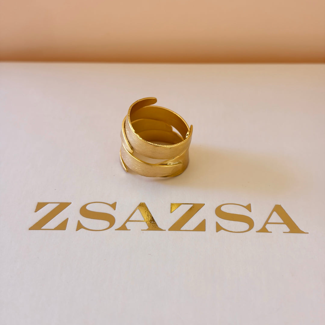 Handmade Wide Ribbon Gold Ring | Gold Plated | ZsaZsa