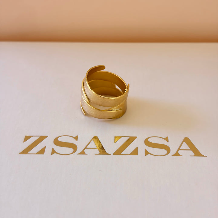 Handmade Wide Ribbon Gold Ring | Gold Plated | ZsaZsa