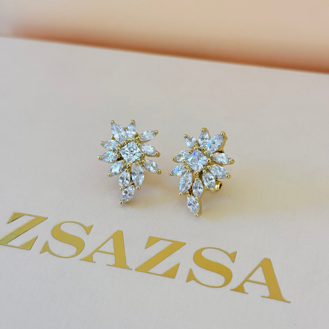 Marquise and square zircone gold plated pendant set