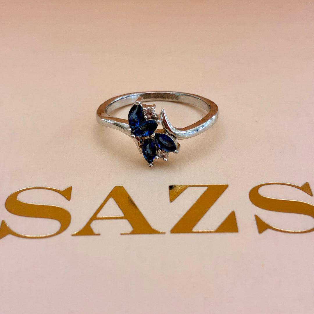 Navy blue flower silver set