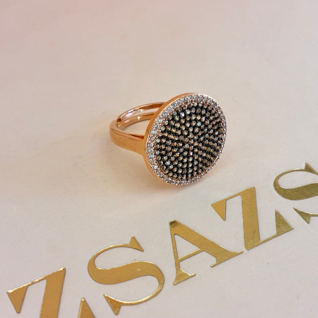 Round black zircone rose gold plated