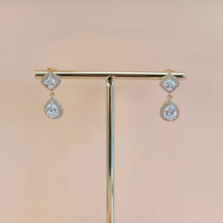 Square & Teardrop Zircone gold plated Earrings