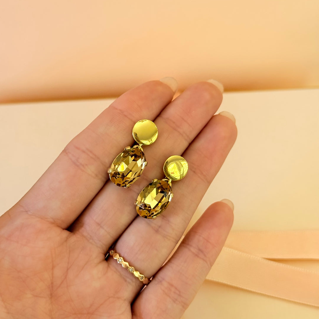 Bronze Swarovski crystals gold plated earrings