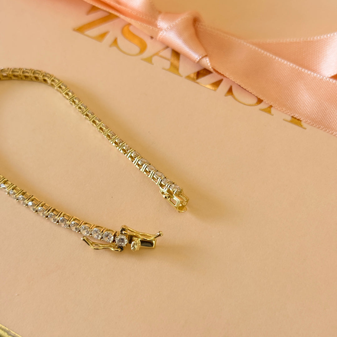 Zircone tennis gold plated sterling silver bracelet