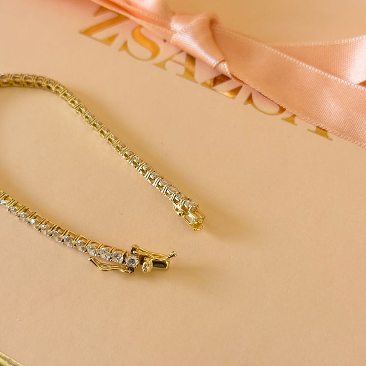 Zircone tennis gold plated sterling silver bracelet