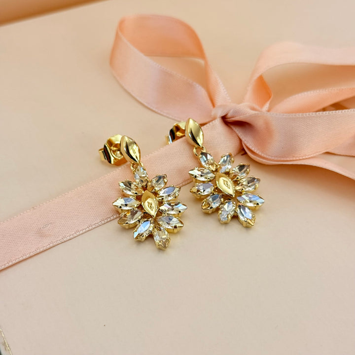 Marquise champagne Swarovski crystals gold plated earrings