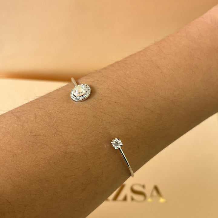 Open silver zircone bangle