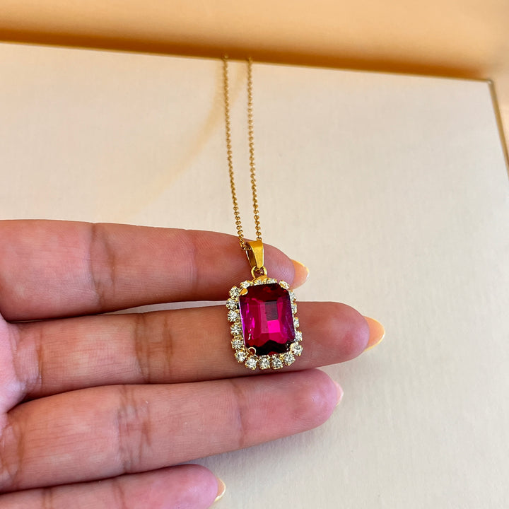 Fuchsia rectangular Preciosa crystal pendant