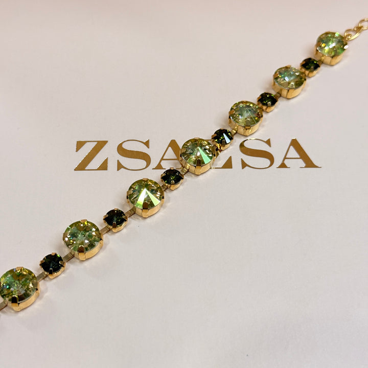 Olive green Swarovski crystals gold plated bracelet