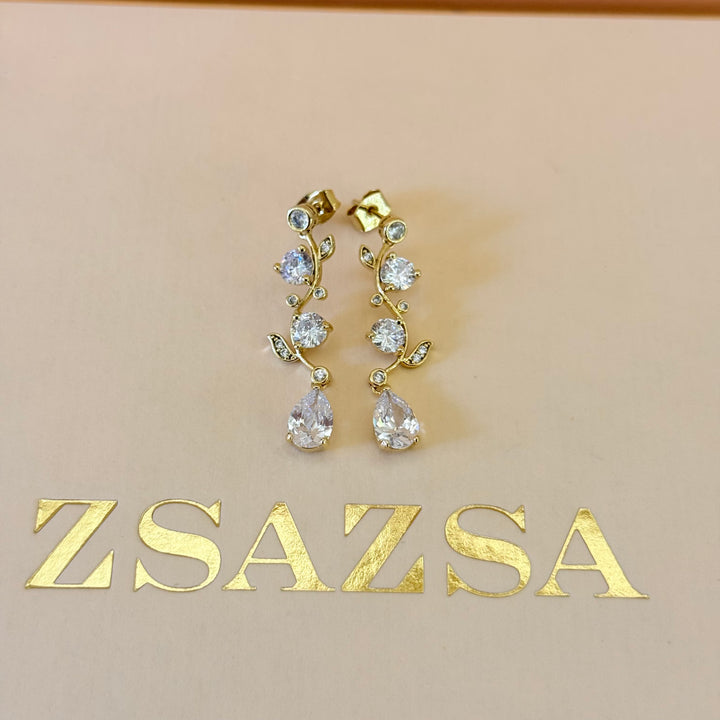 Teardrop and leaves zircone gold plated set