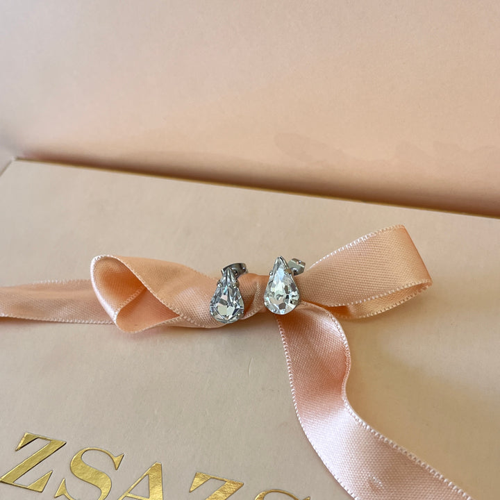 Swarovski crystals teardrop white gold plated studs