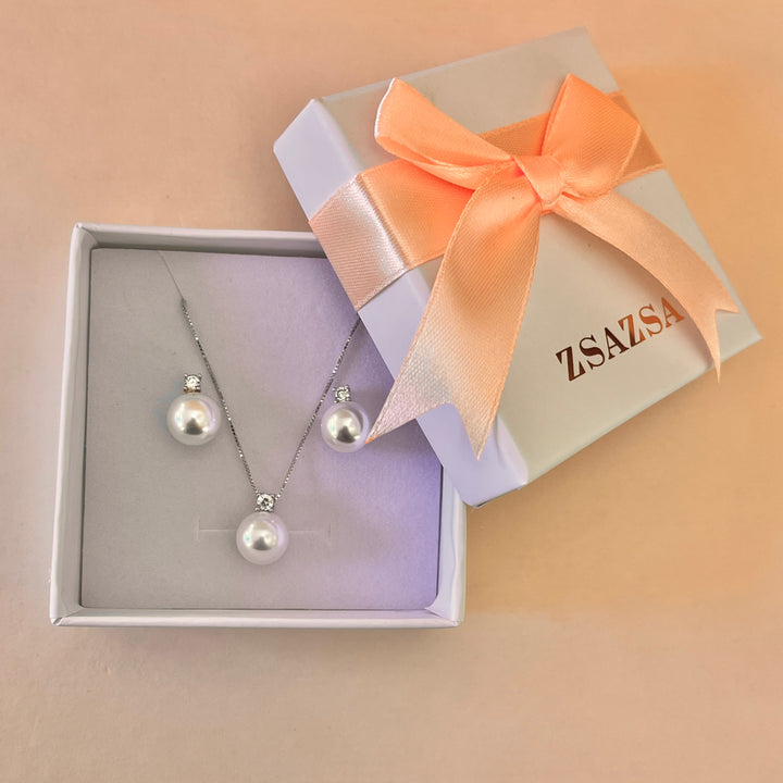 Pearl & zircone sterling silver set