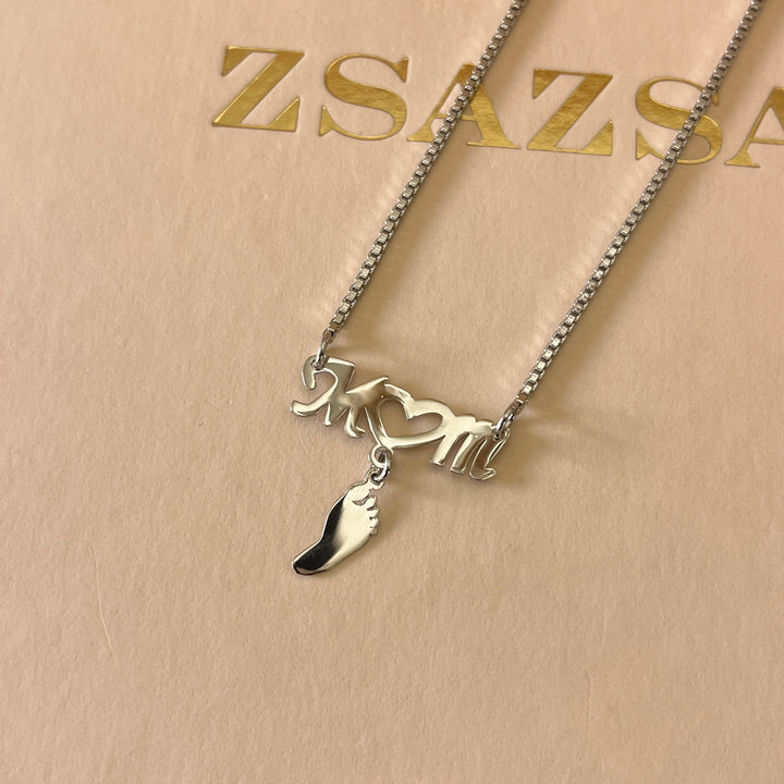 Mom white gold plated necklace