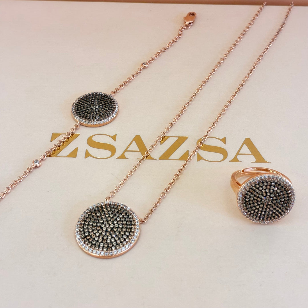 Round black zircone rose gold plated