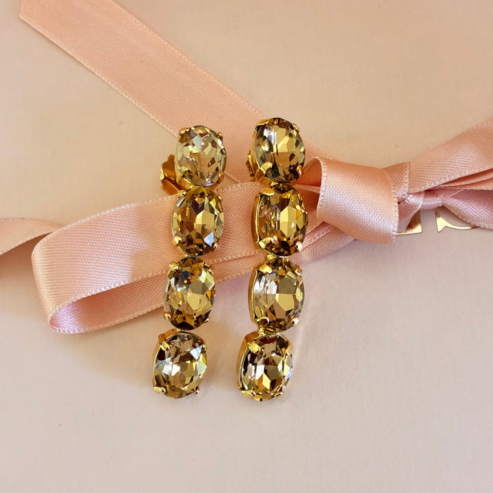 Bronze oval long Swarovski crystals earrings