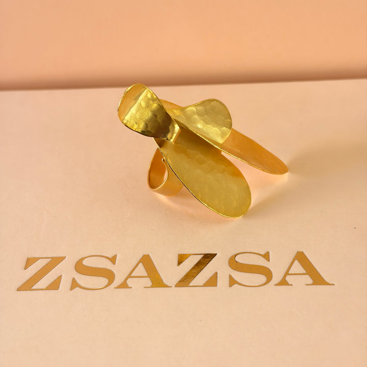 Handmade Statement Abstract Petal Gold Ring | Gold Plated | ZsaZsa