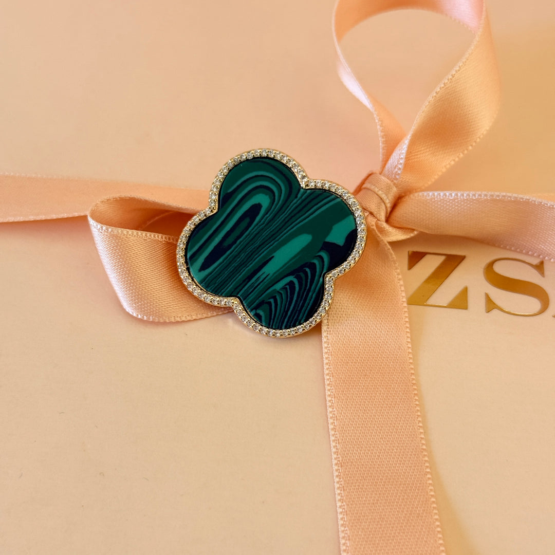 Van cleef Green and zircone gold plated brooch