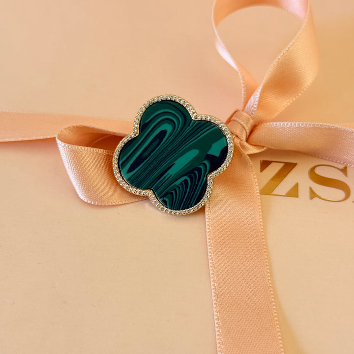 Van cleef Green and zircone gold plated brooch