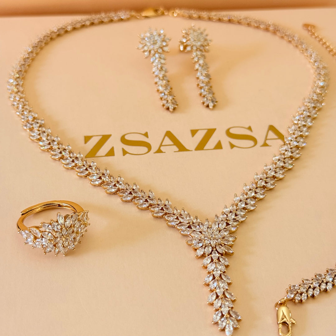 Flower marquise zircone gold plated set