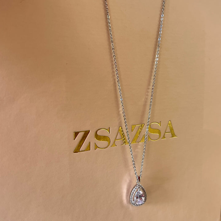 Silver zircone teardrop pendant