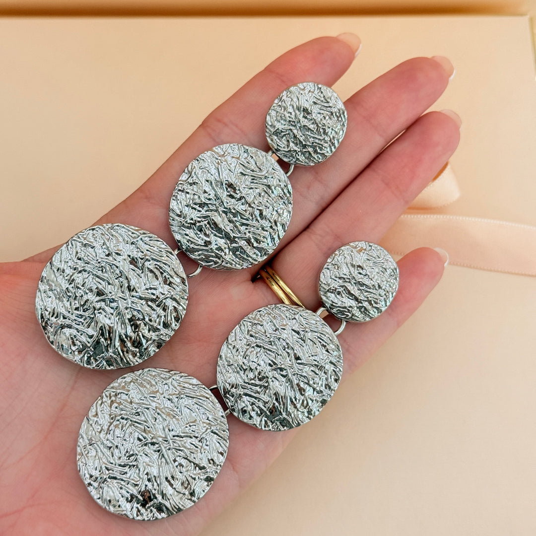 Plain chunky long texture silver clip on earrings