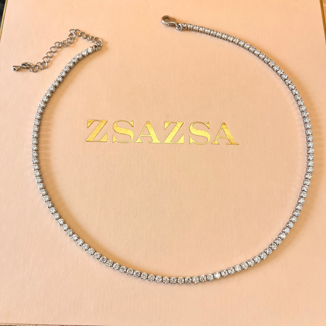 Tennis zircone white gold plated set