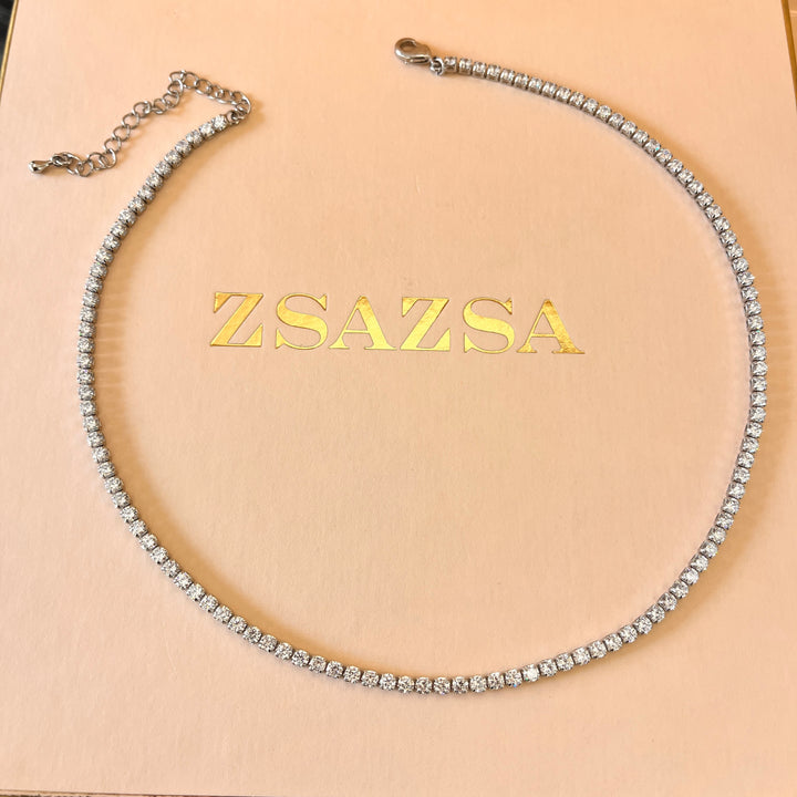 Tennis zircone white gold plated set