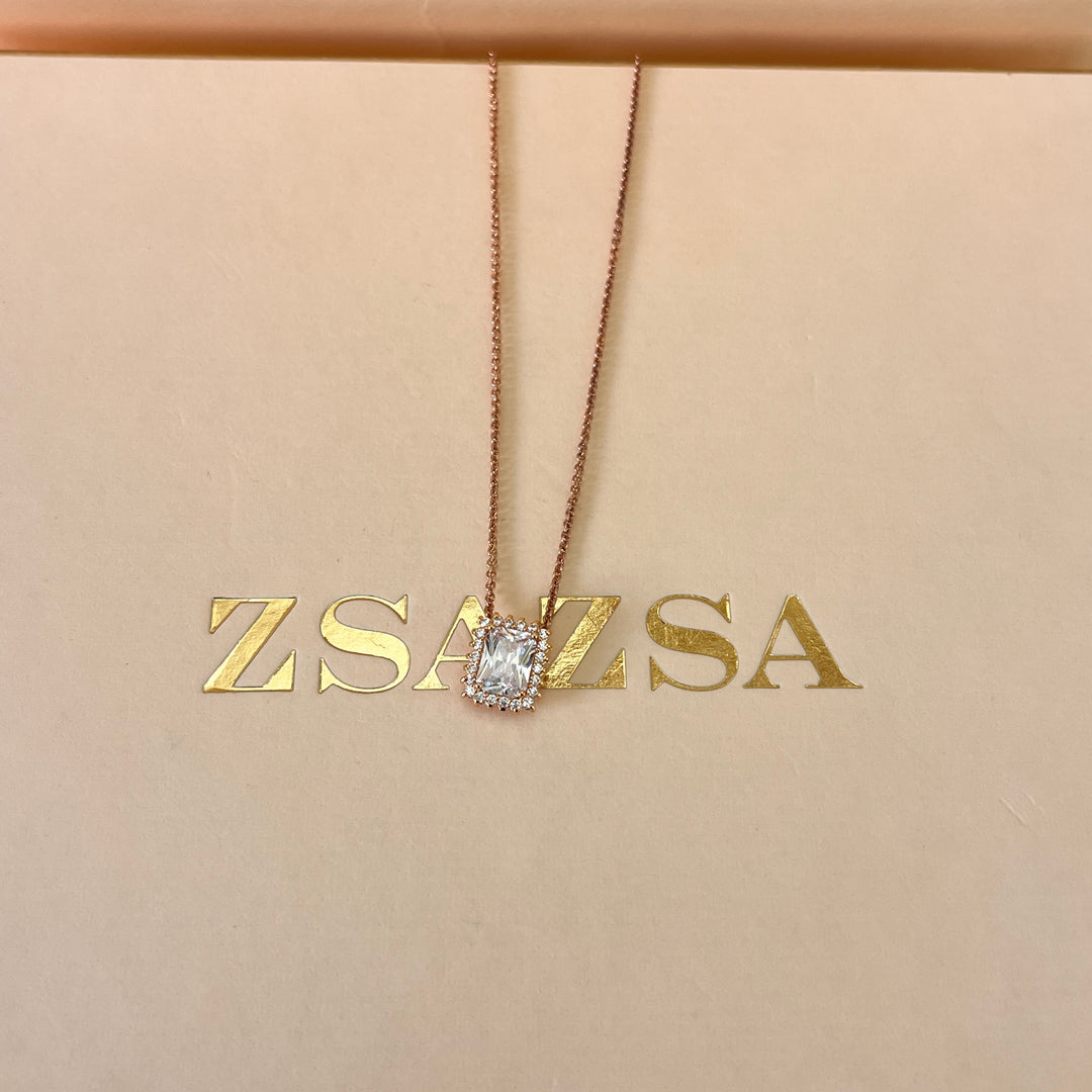 Rectangular zircone rose gold plated pendant