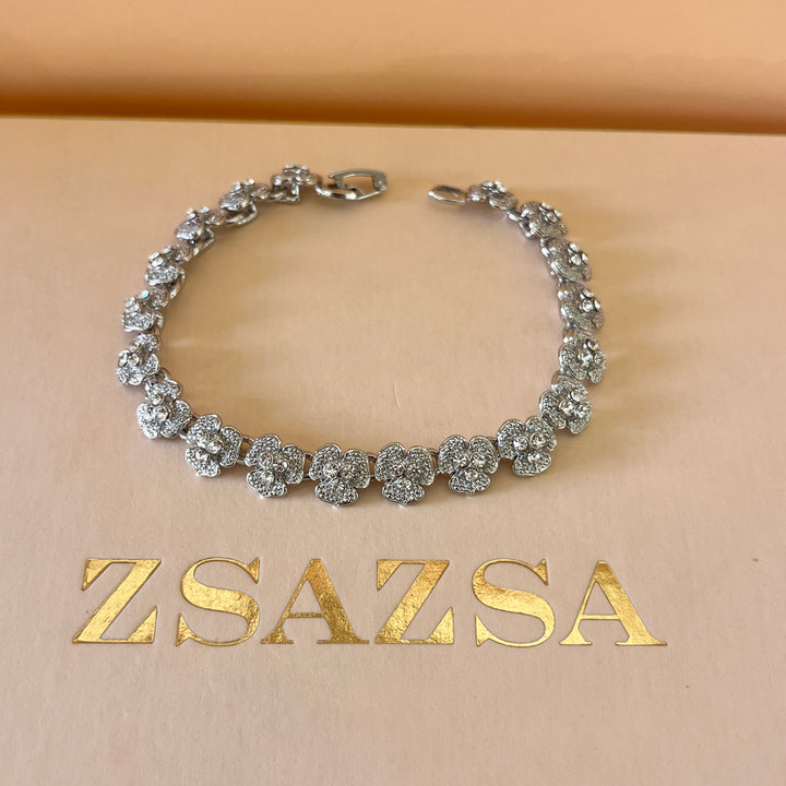 Swarovski crystals roses white gold plated set
