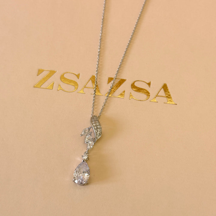 Dainty marquise and teardrop zircone silver pendant