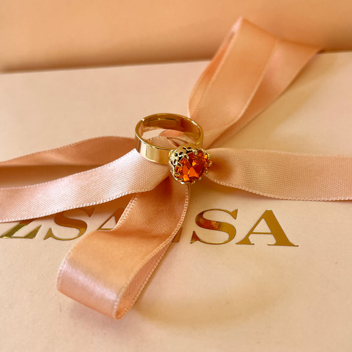 Orange Swarovski crystals pendant and ring