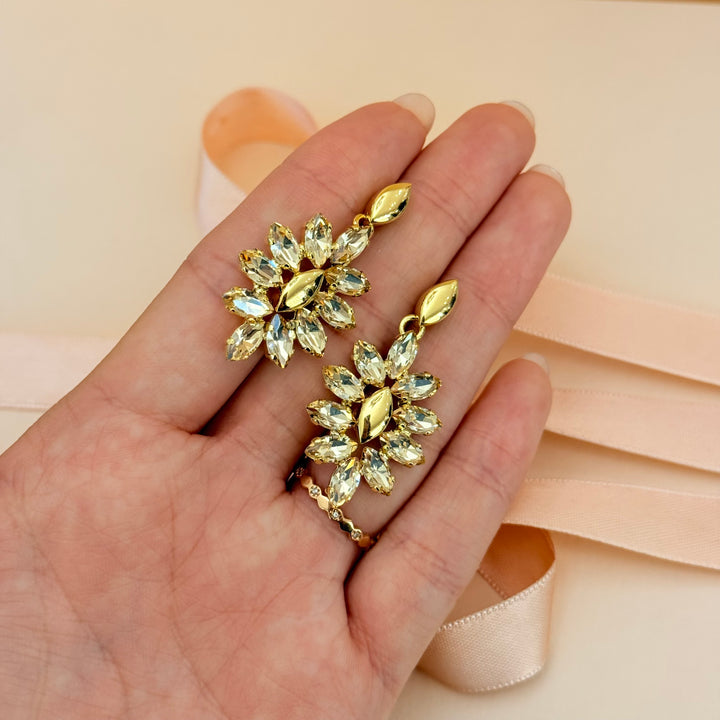 Marquise champagne Swarovski crystals gold plated earrings
