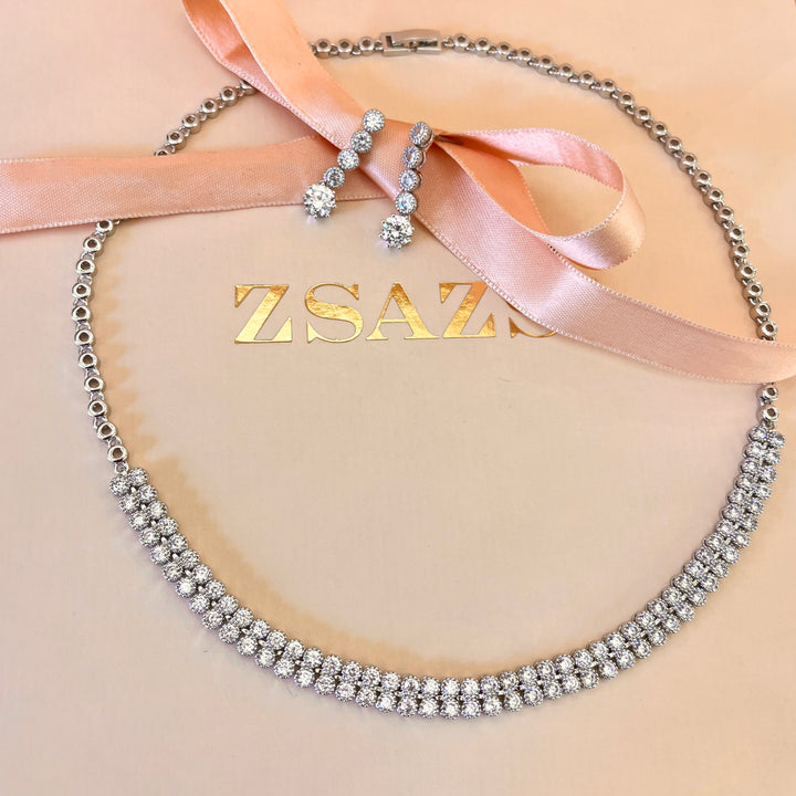 Classic double zircone white gold plated set