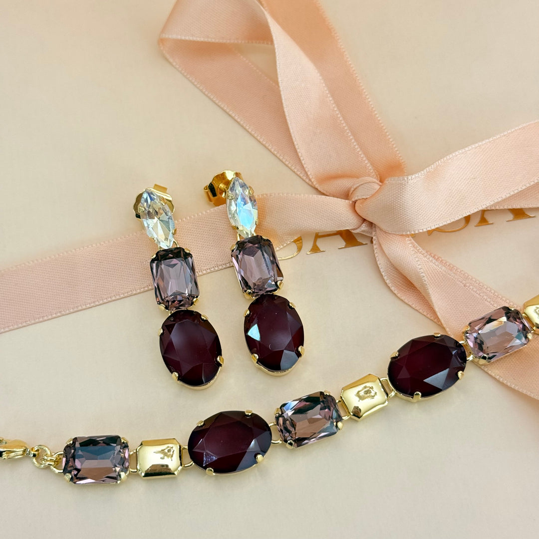 Plum and mauve Swarovski crystal gold plated set
