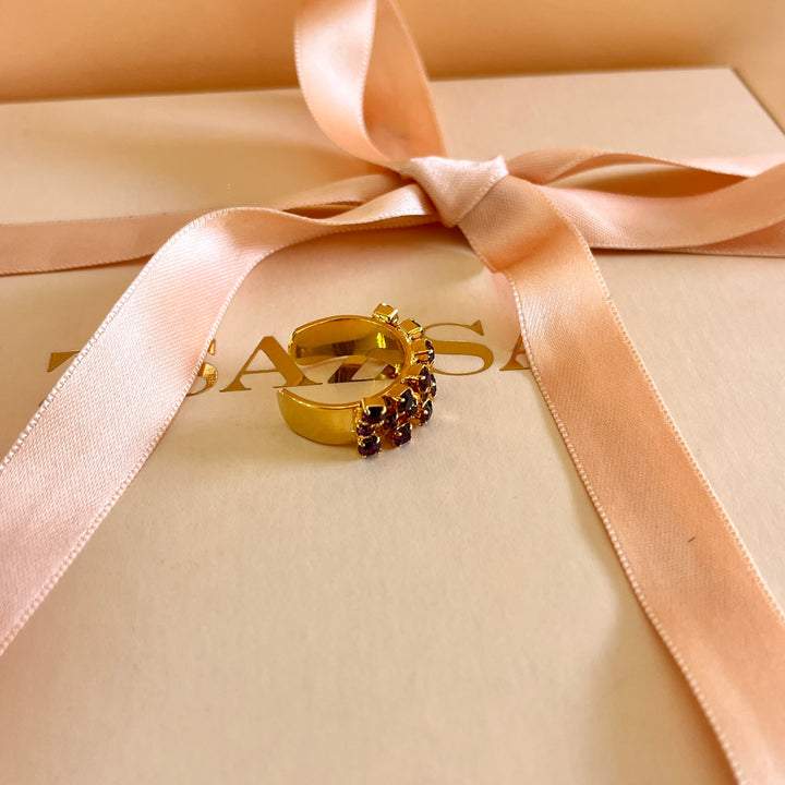 Purple preciosa crystals open band ring