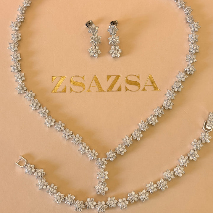 Flower zircone silver set