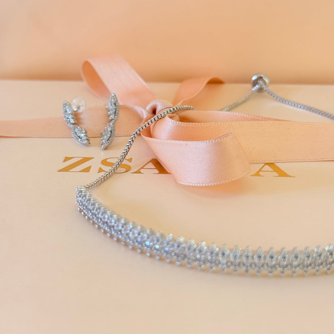 Marquise zircone silver choker set
