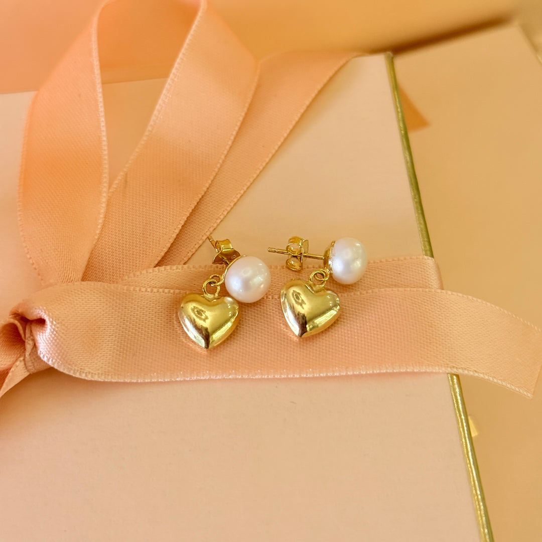 Pearl and heart sterling silver gold plated earrings