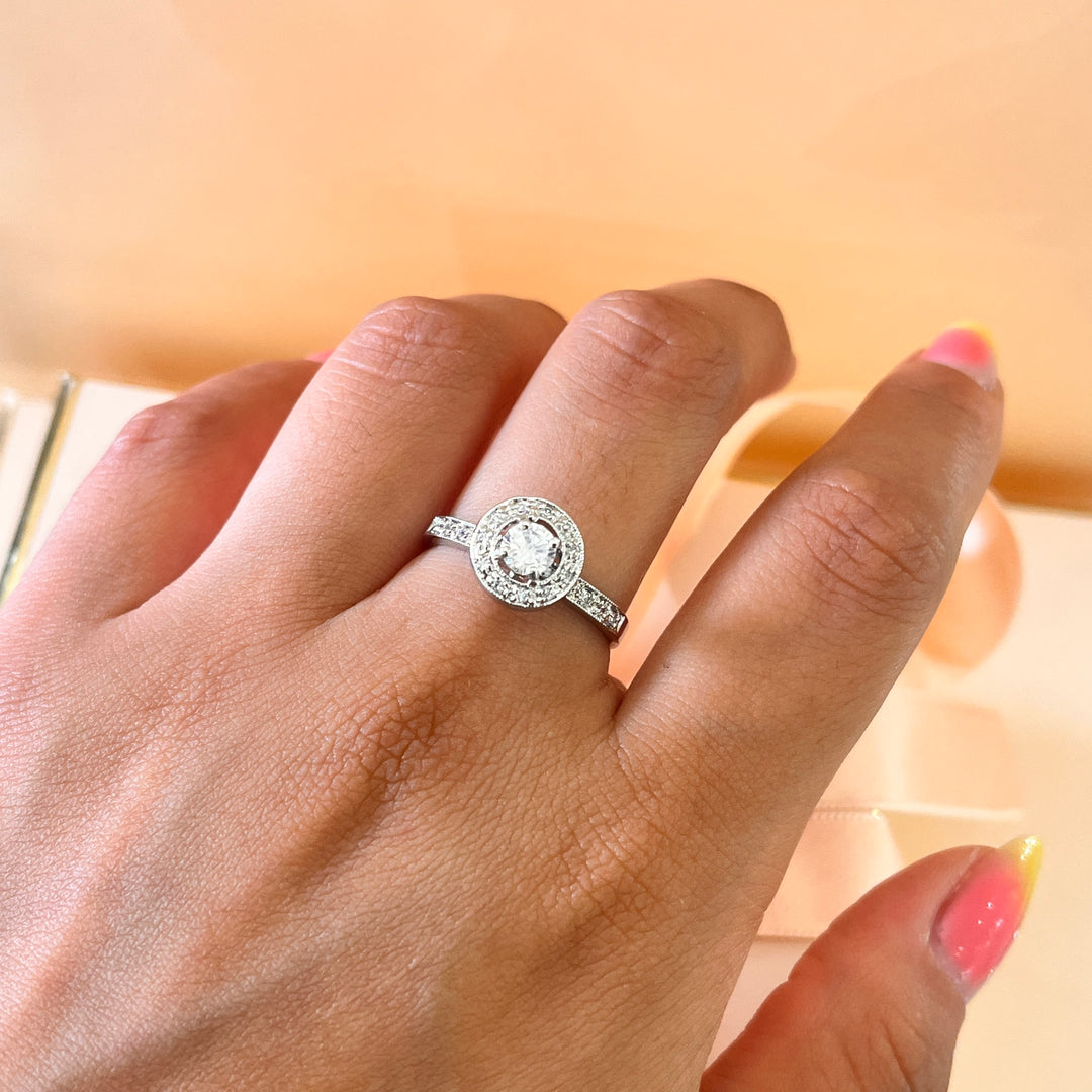 Zircone round white gold plated ring