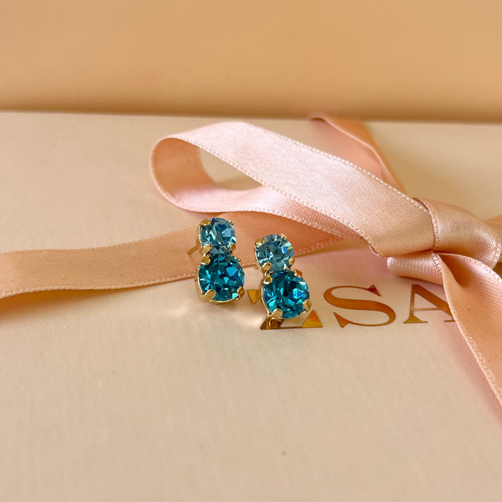 Turquoise double Swarovski crystals studs