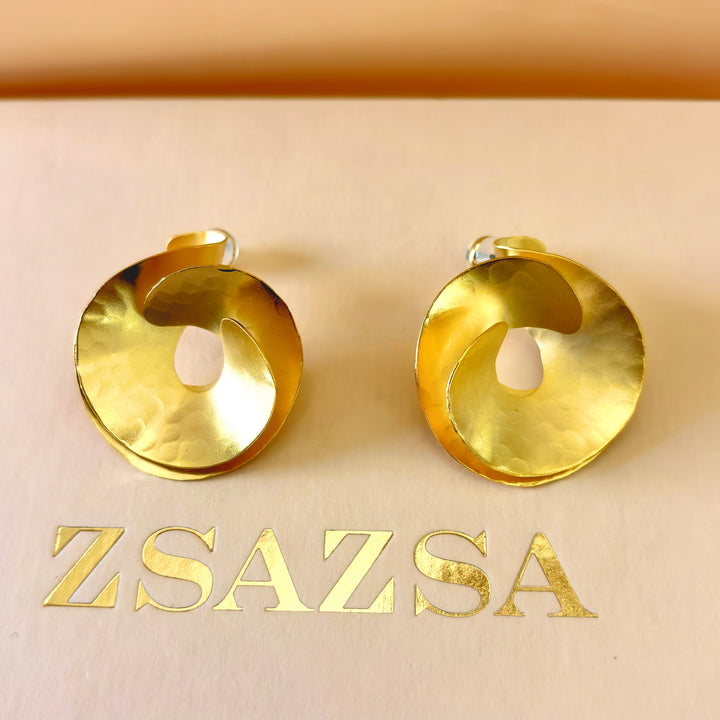 Handmade Twisted Circle Gold Earrings and Ring Set | Gold Plated | ZsaZsa