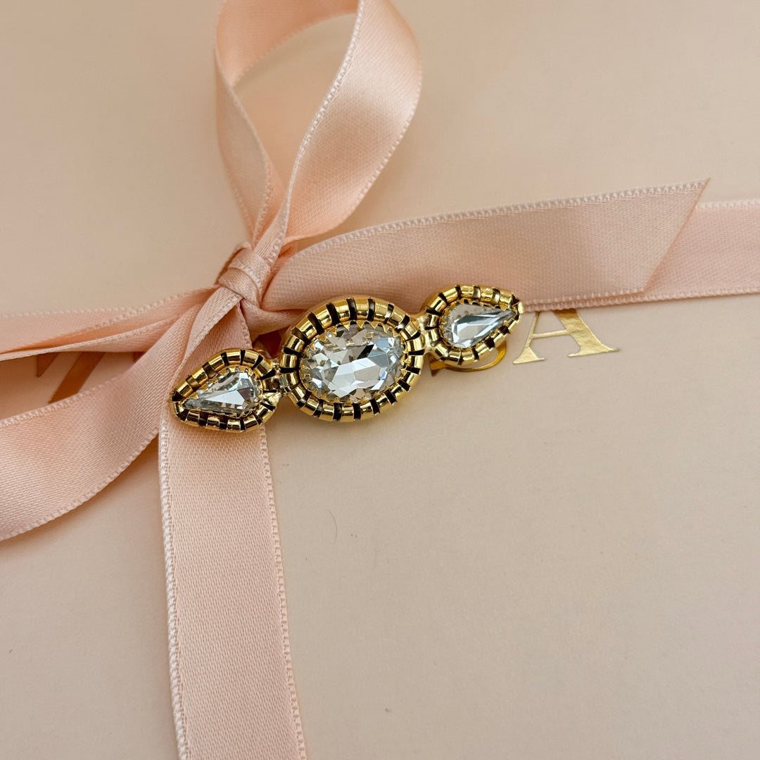 Oval and teardrop preciosa crystals gold plated brooch