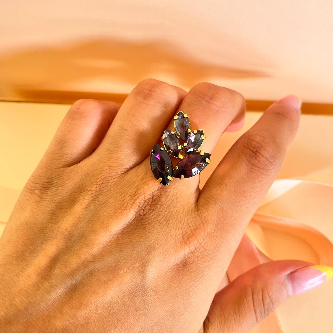 Purple marquise preciosa crystals ring