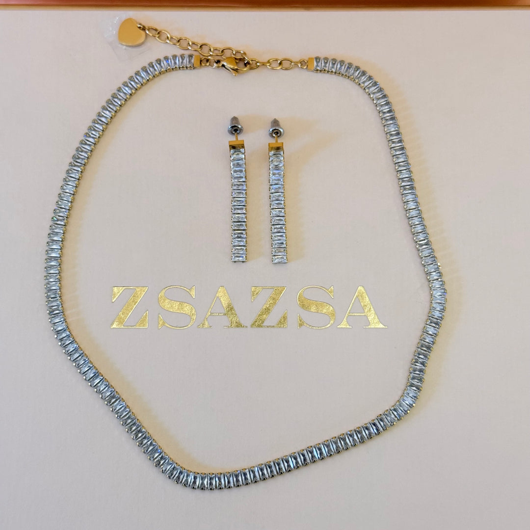 Baguette zircone stainless steel set