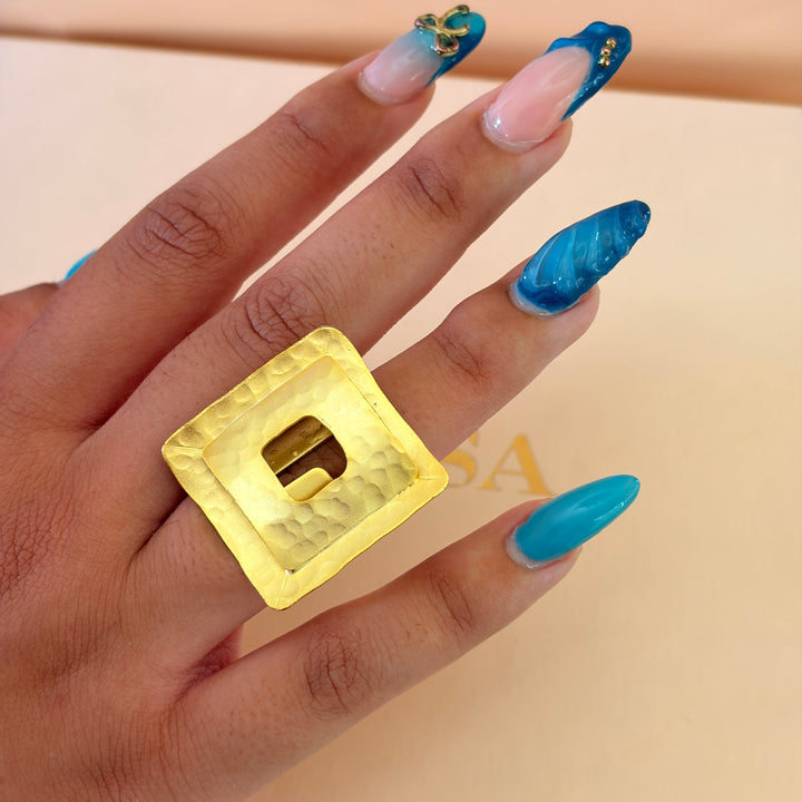 Handmade Hollow Square Gold Ring | Gold Plated | ZsaZsa