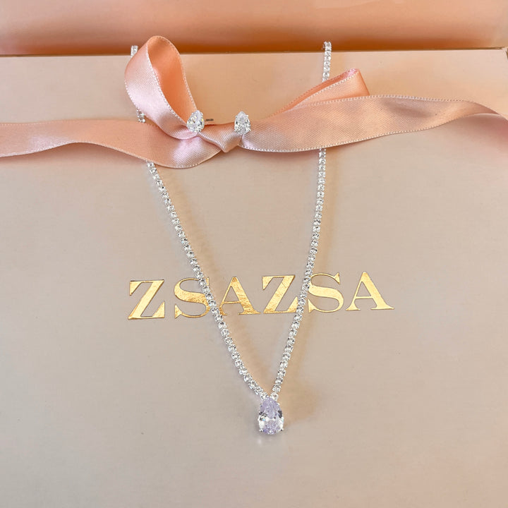 Teardrop zircone white gold plated set