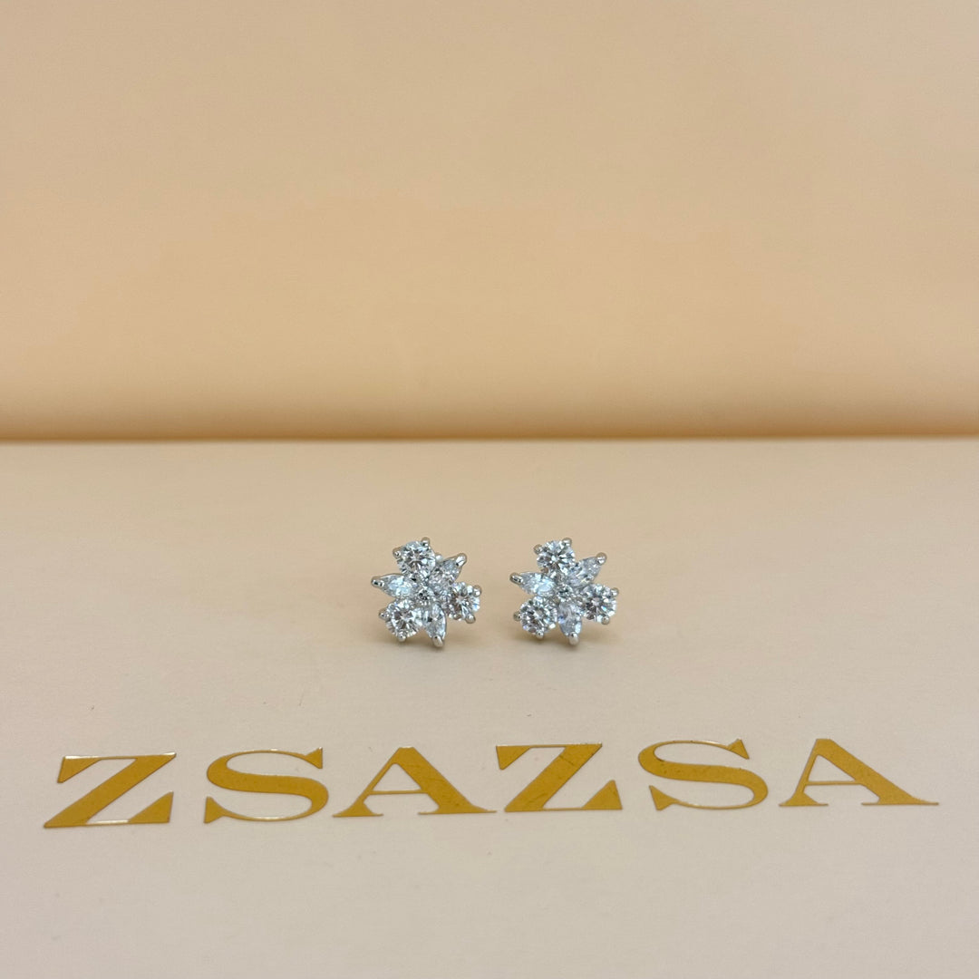 Flower zircone silver earrings and bracelet